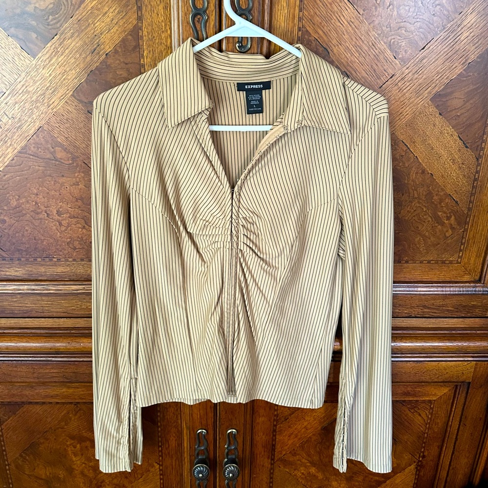 Women’s hook & eye pinstripe blouse